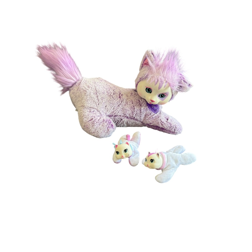 Kitty Surprise Plush Purple Spotted Cat with 2 Kittens Just Play 2016 Toy